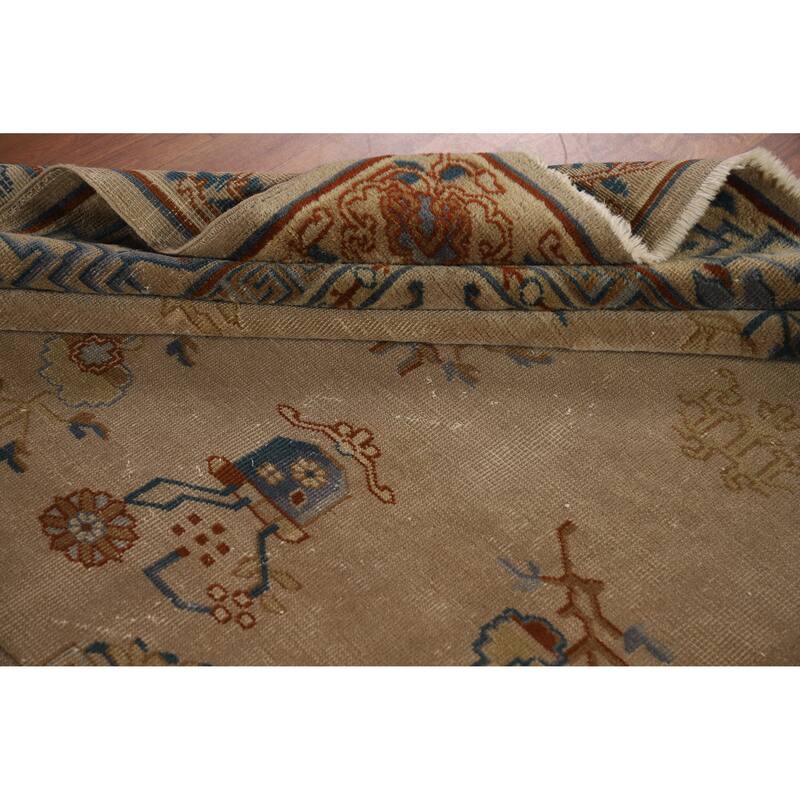 Hand Knotted Oriental 100% Wool Carpet Traditional Medallion Brown Art Deco Area Rug - 11' 1'' X 8' 7''