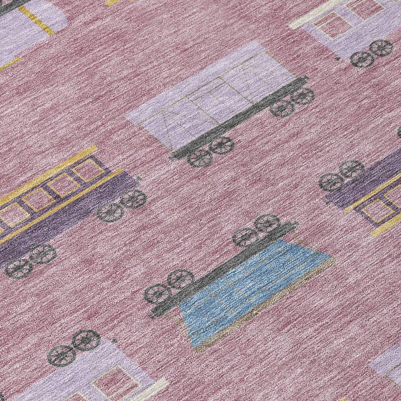 Machine Washable Indoor/ Outdoor Modern Train Chantille Rug