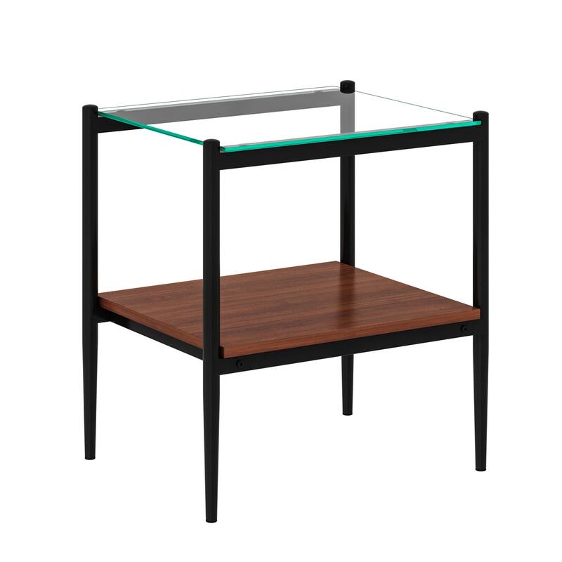 Set of 2 Rectangle End Table, Tempered Glass Tabletop with MDF layer, Modern Table for Living Room, Transparent Glass
