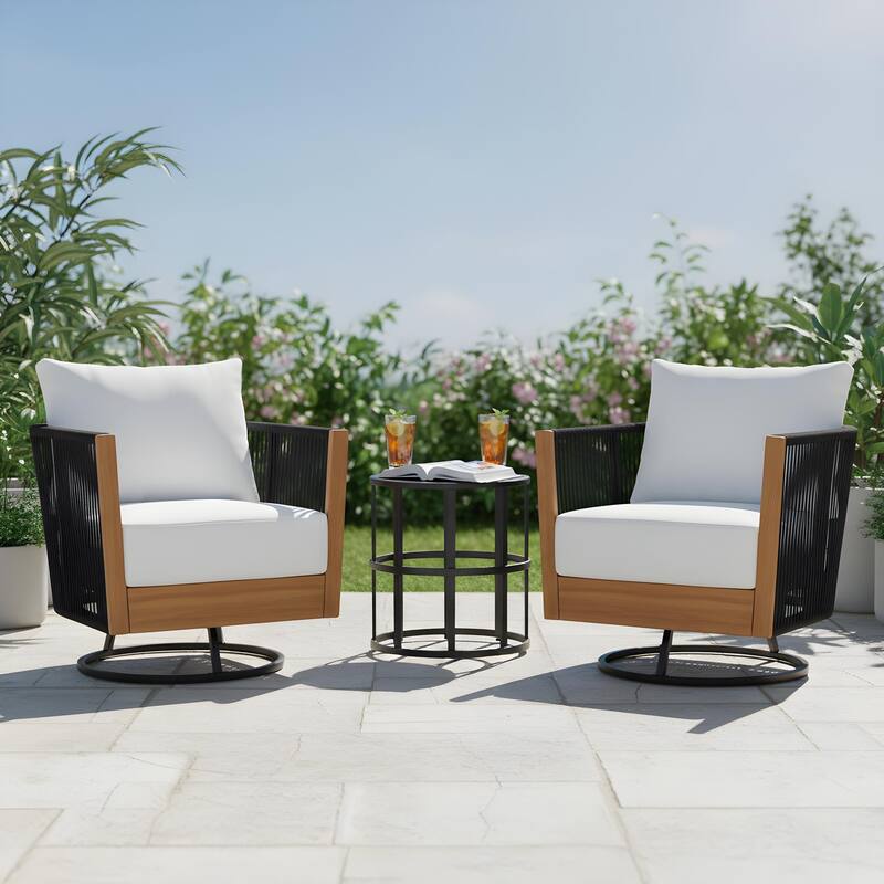 Christopher Knight Home - Mid-Century Modern Outdoor Acacia Wood Swivel Chair with Ceramic Tile Side Table