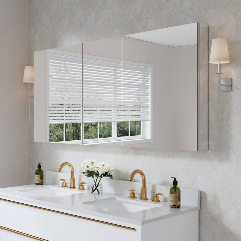 56''/64''W X 30''H Recessed Or Surface Wall Mount Bathroom Medicine Cabinet With Adjustable Glass Shelves