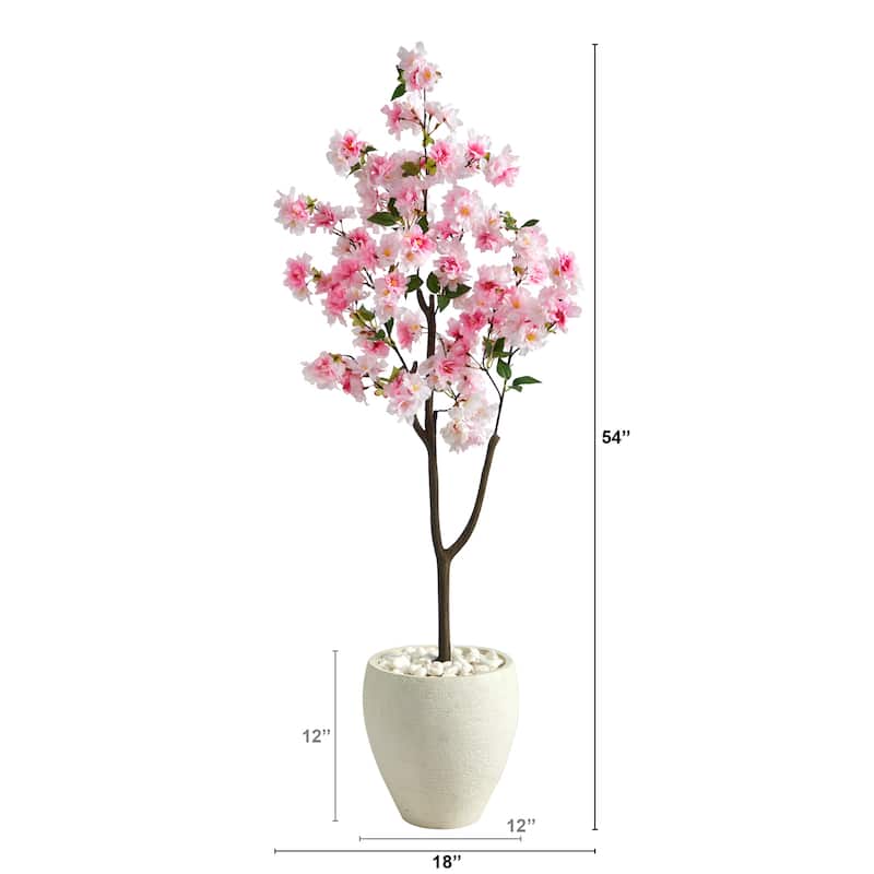 4.5' Cherry Blossom Artificial Tree in White Planter - 13"