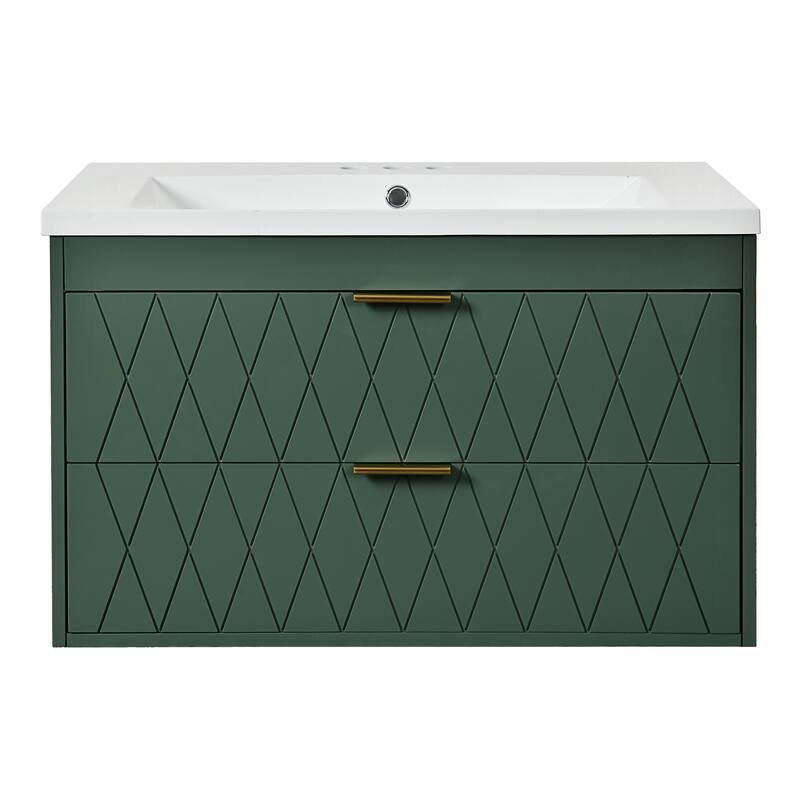 Roomfitters 30" Floating Bathroom Vanity with Resin Sink, Wall Mounted Storage Cabinet with 2 Drawers, Green