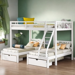 Artsy Multi-functional Full Over Twin & Twin Bunk Bed, Wood Triple Bunk ...