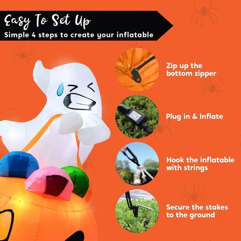 Joyfy 5 FT Inflatable LED Ghost Lift Pumpkin Candy Bag