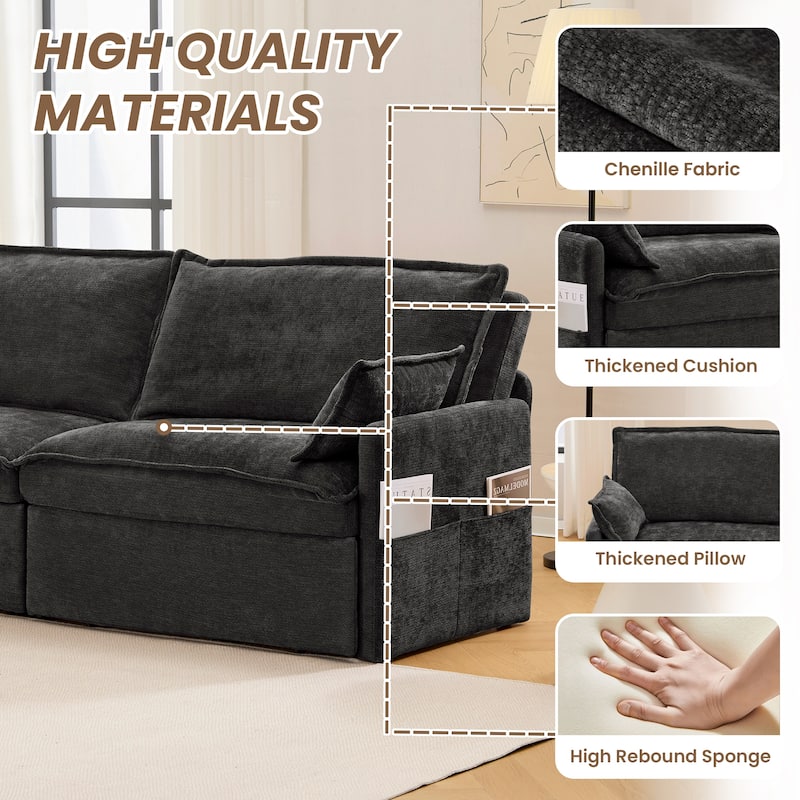 Convertible Sofa Bed, Sleeper Loveseat Pull Out Couch Bed, 3 in 1 Corduroy Couch with Side Pockets, USB/C-TYPE Ports