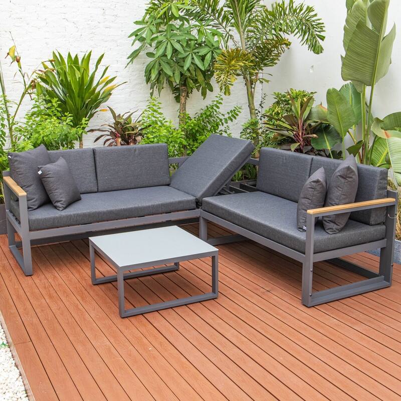 Chelsea 3-Piece Adjustable Headrest All-Weather Sectional Set in Aluminum Frame with Removable Cushion Covers for Indoor/Outdoor