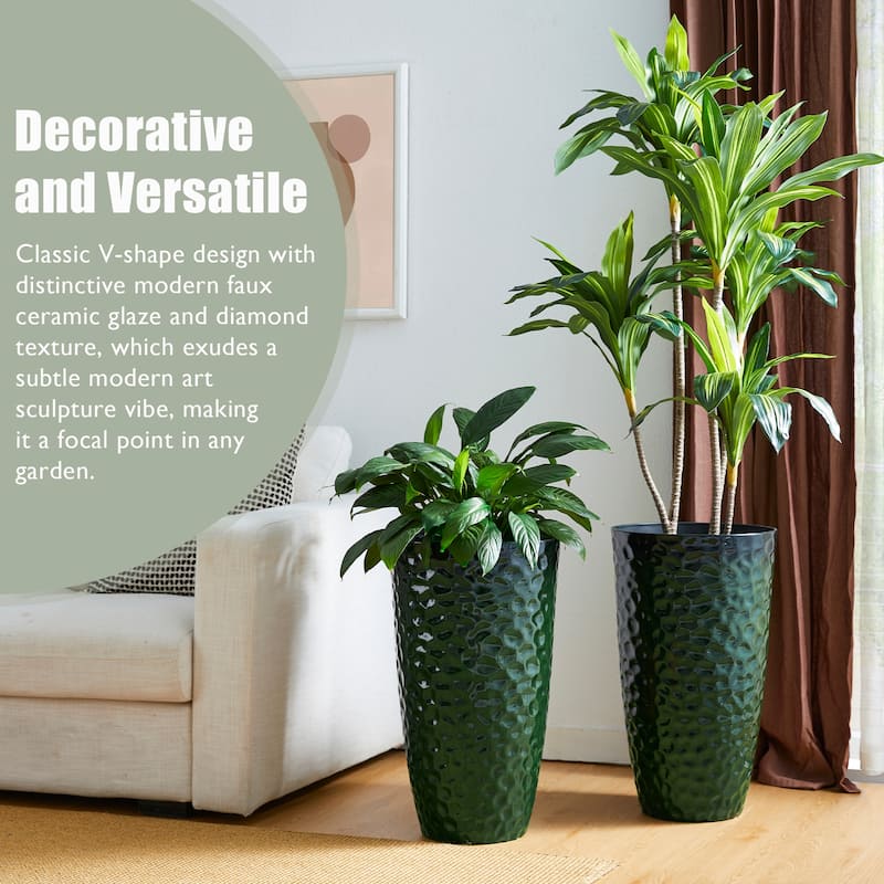 Glitzhome 23.75"H Set of 2 Oversized Eco-Friendly PP and Stone Honeycomb Textured Blue/Green/Red Tall Plastic Planter
