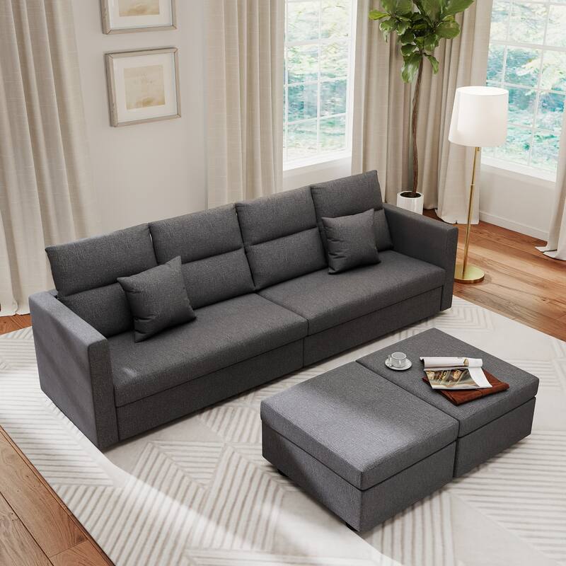 Grey Modular Sectional Sofa with Pillows for Living Room
