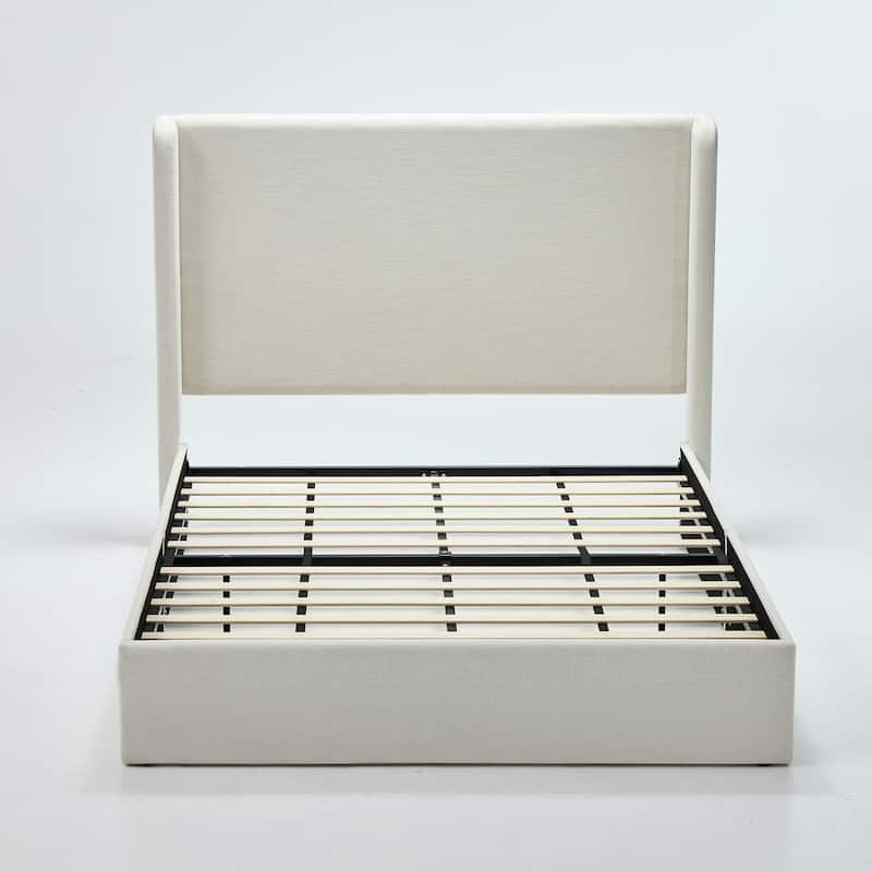 Christopher Knight Home - Carmen Upholstered Wingback Platform Bed Frame, Textured Ivory Chenille, No Box Spring Needed