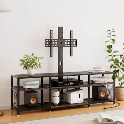 VECELO TV Stand with Mount and Power Outlet, Swivel TV Stand Mount for 32~70 inch TVs, Height Adjustable TV Entertainment Center