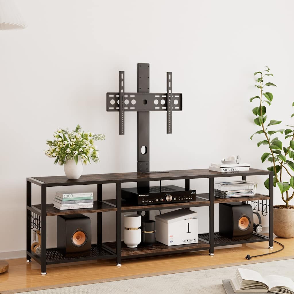 VECELO TV Stand with Mount and Power Outlet, Swivel TV Stand Mount for 32~70 inch TVs Height Adjustable TV Entertainment Center