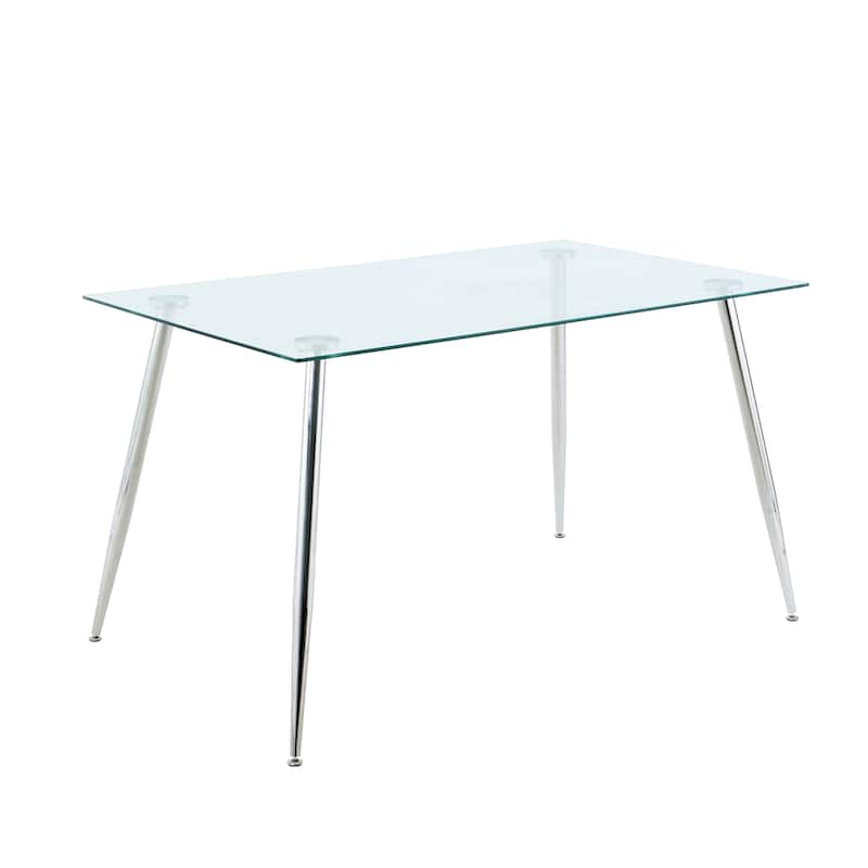 Modern Kitchen Glass dining table 51" Rectangular Glass Table top,Clear Dining Table Metal Legs, Chrome legs(set of 1)