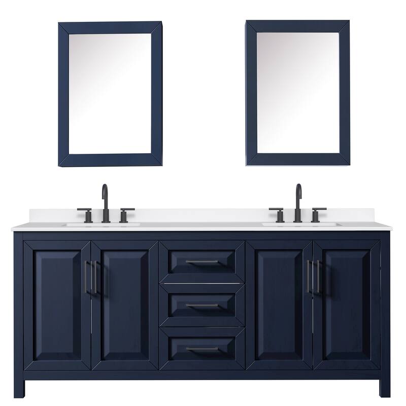 Daria 80-inch Double Vanity, 3 Hole Quartz Top, Med Cabinets
