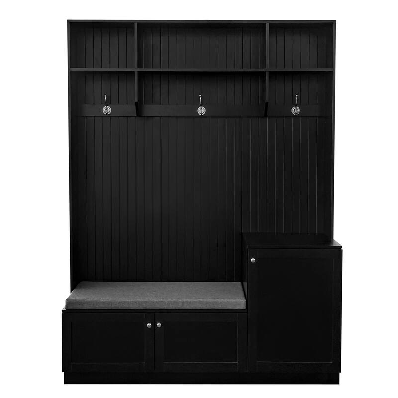 Hall Tree With Comfort And Storage Solutions, Functional Hallway Shoe Cabinet With Bench&Cushion,Coat Rack With Hooks