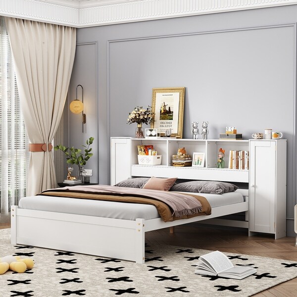 With Storage Headboard and Lockers Modern style Full Size Platform Bed Very suitable for bedrooms White On Sale Bed Bath Beyond 41614575