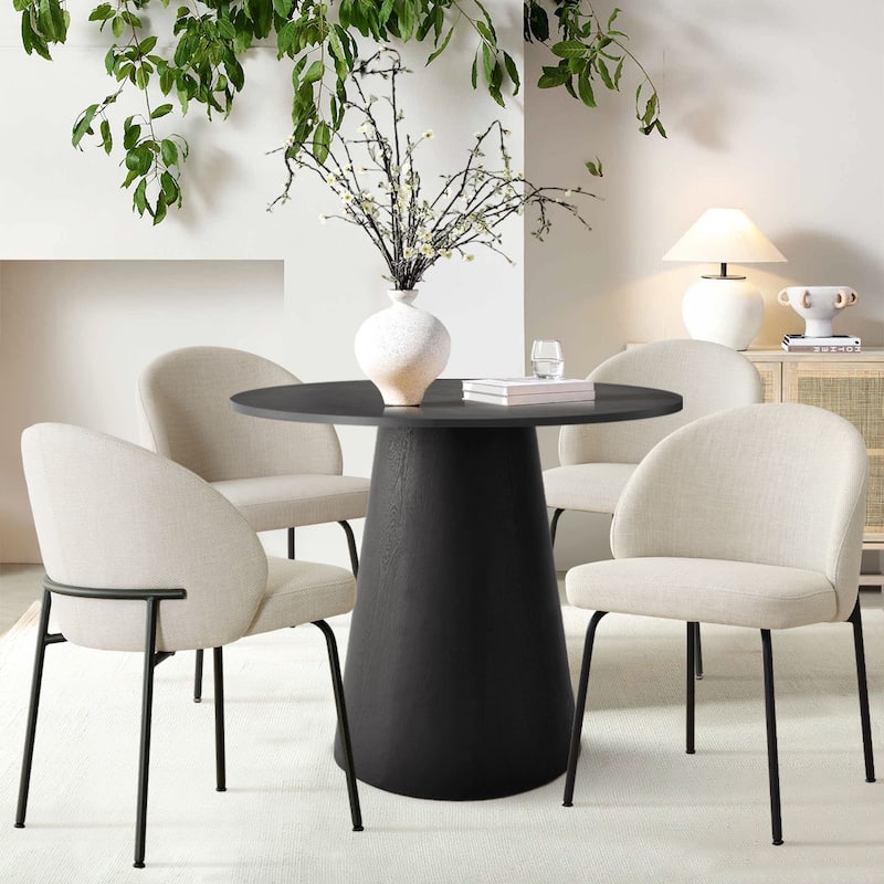 Modern Fabric Dining Chairs with Curved Back and Steel Legs, Set of 4 - Beige