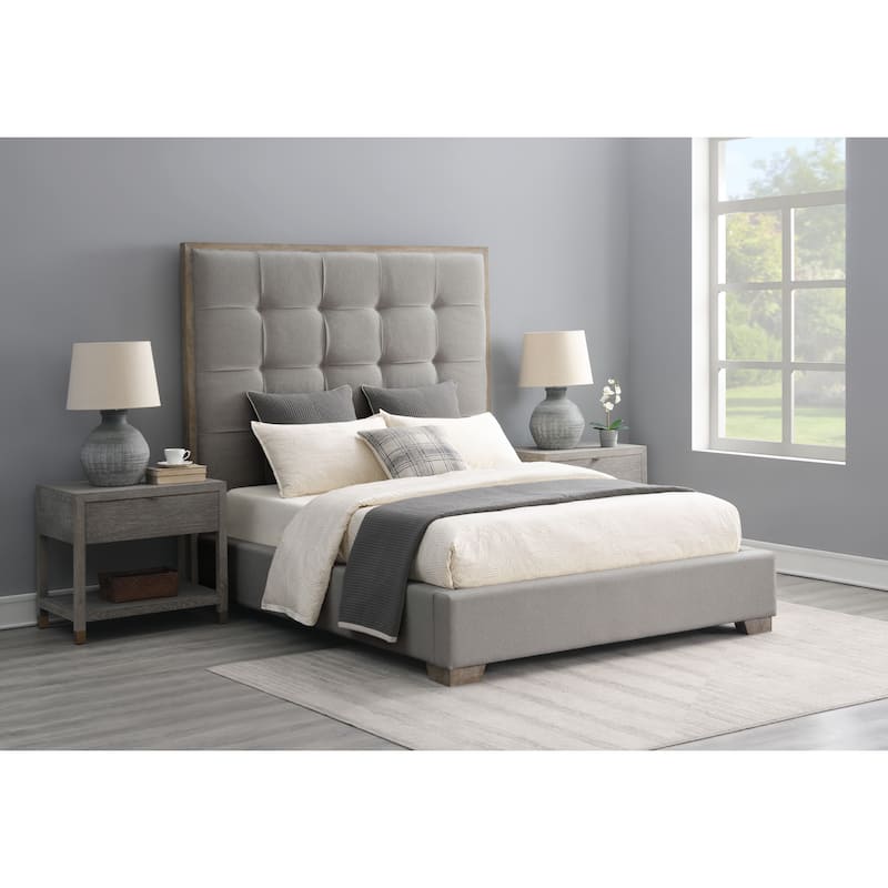 Abbyson Cape Cod Stain-Resistant Fabric Upholstered Bed - Grey - Queen