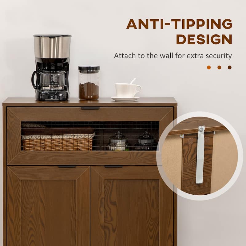 HOMCOM Industrial Buffet Cabinet, Kitchen Sideboard with Metal Grid Flip Drawer, 2-Tier Cabinet, Adjustable Shelf