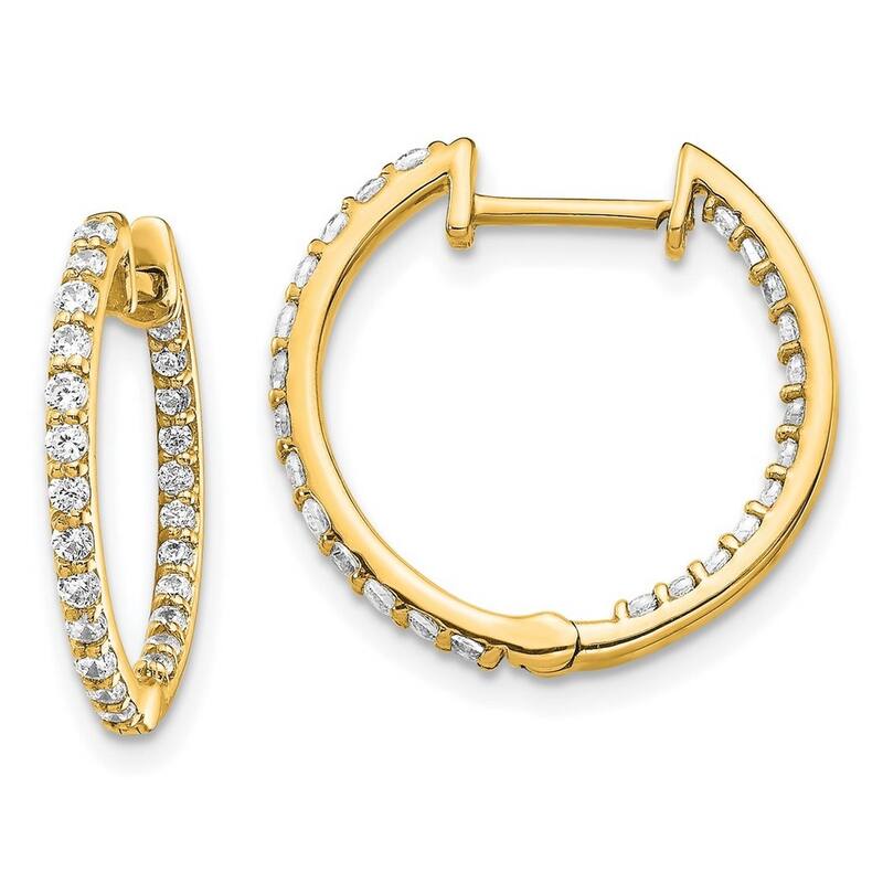 Curata 14k Diamond In and Out Hinged Hoop Earrings - 17x18mm Wide 2mm Thick