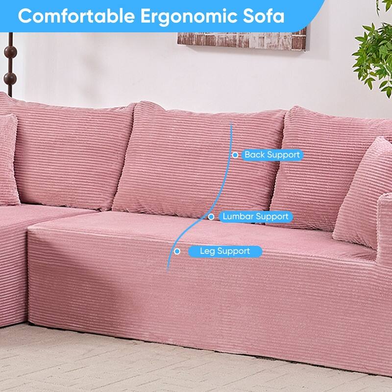 Mixoy Modern 113''Minimalist 2-Piece Corduroy Modular Chaise Sectional Sofa Deep Seat,L-Shaped Upholstered Couch With Chaise