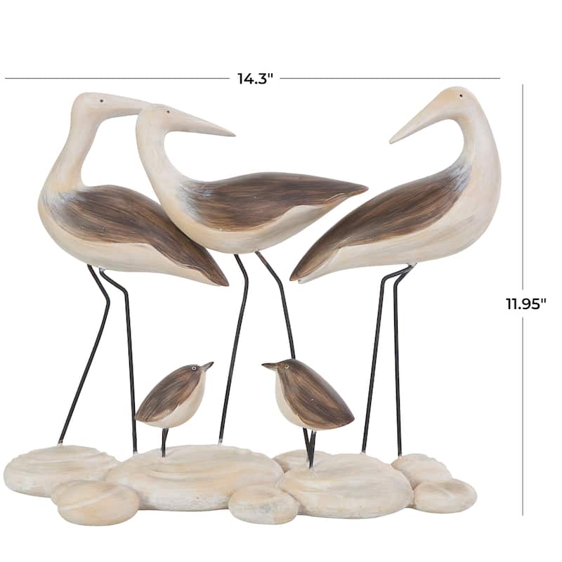 Brown Polystone Family Bird Decorative Sculpture with Cream Rock Base