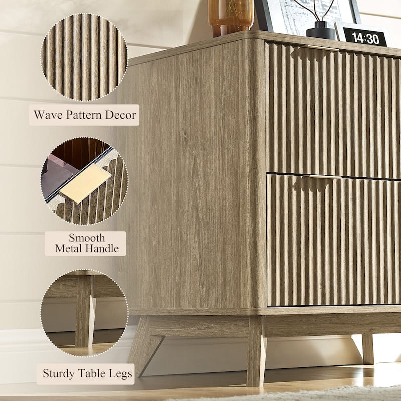 Modern Fluted 2 Drawer Lateral File Cabinet, Office Storage Cabinet