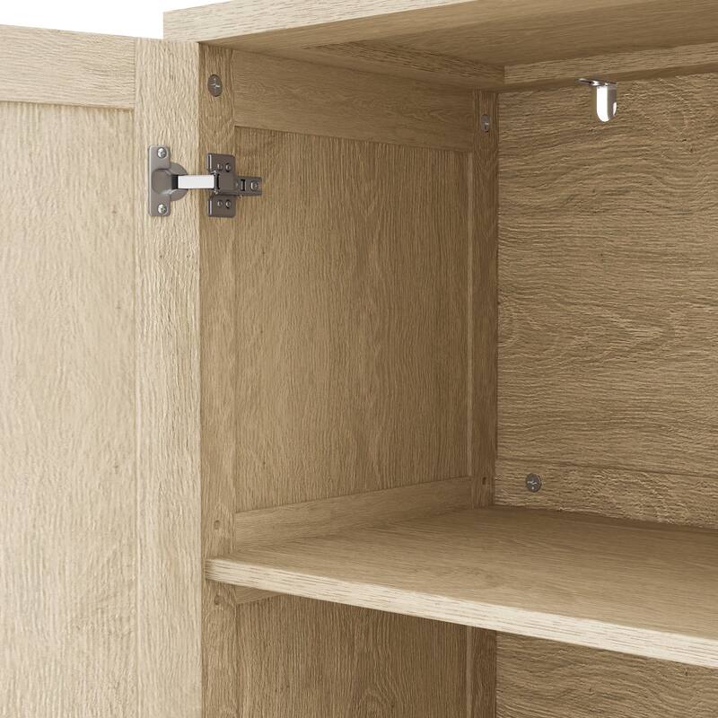 70" Rattan Buffet Cabinet with Storage, 4-Door Sideboard Buffet Cabinet with Adjustable Shelves