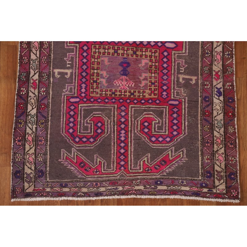 Hand-knotted Tribal Meshkin Persian Runner Rug Geometric Wool Carpet - 3'10" x 10'3"