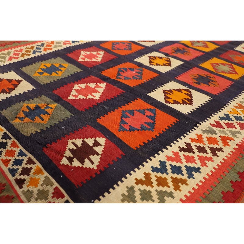 Blue Kilim Qashqai Persian Vintage Area Rug Hand-Woven Wool Carpet - 4'7"x 8'8"