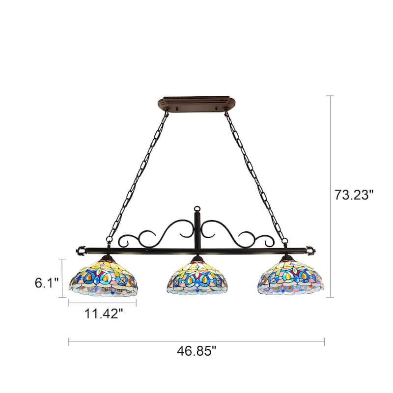 Tiffany Style Victorian Design 3-light Linear Island Fixture