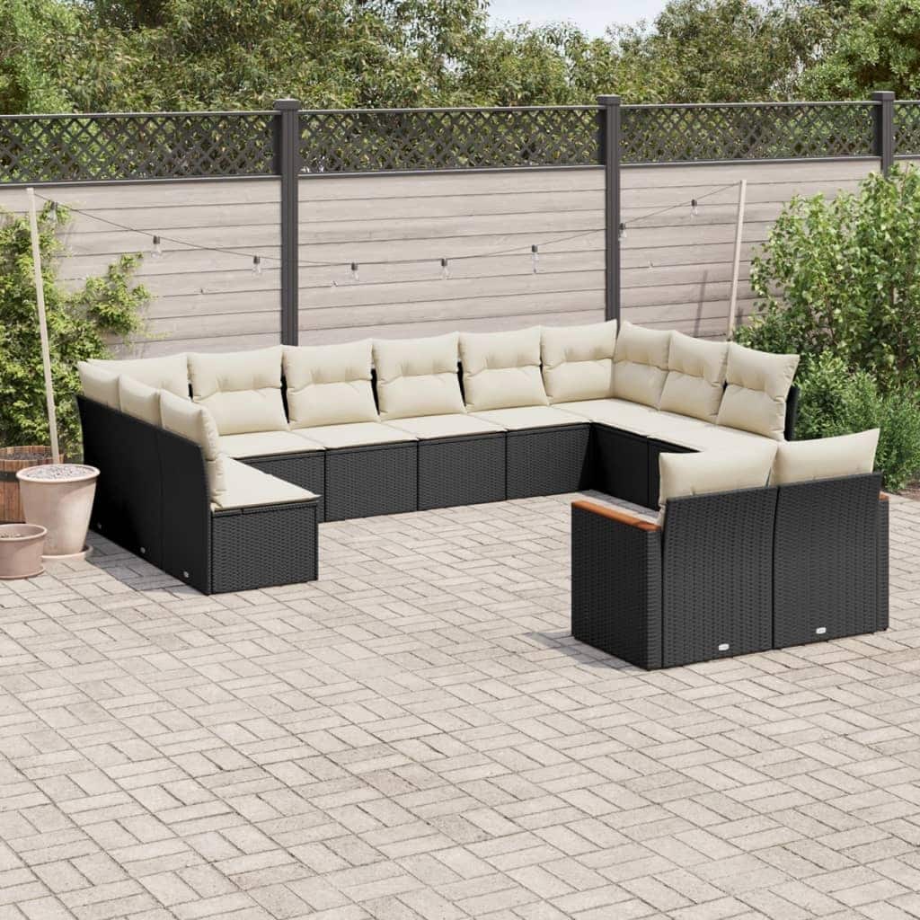 vidaXL Patio Sofa Set with Cushions Outdoor Conversation Furniture Poly Rattan - 24.4 x 24.4 x 27.2 in
