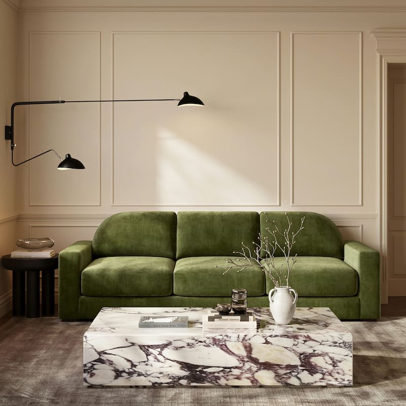 Poly & Bark Fano 99" Sofa in Distressed Green Velvet