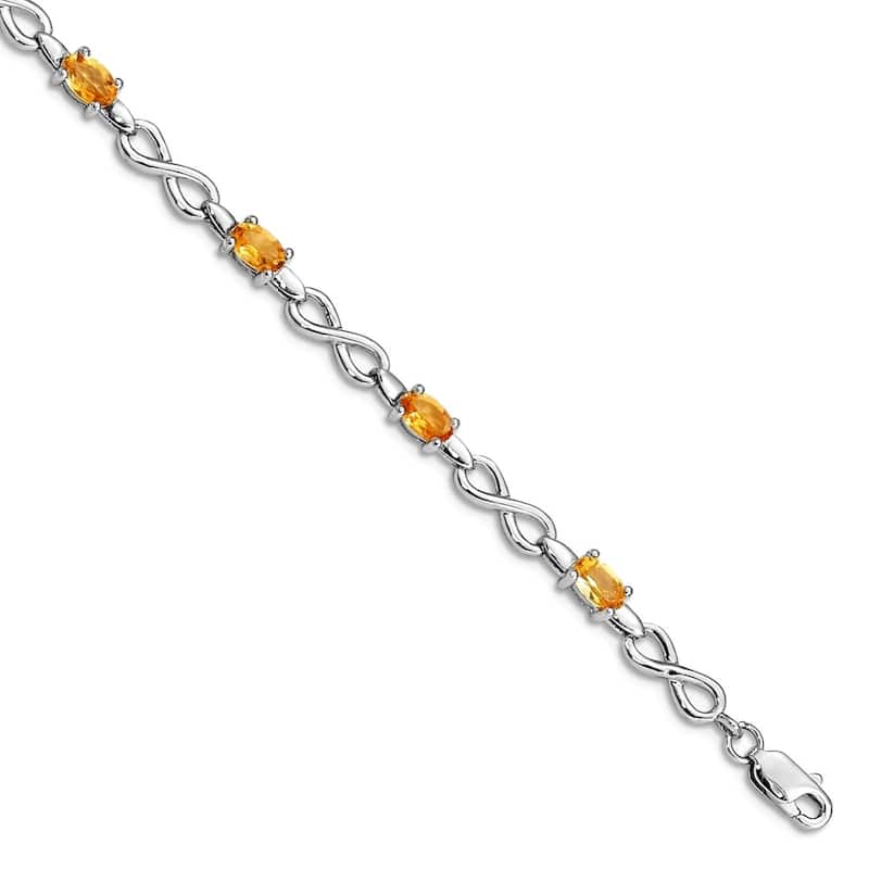 Curata 925 Sterling Silver 7" 3mm Genuine Amethyst, Blue Topaz, Citrine or Garnet Infinity Bracelet - Citrine