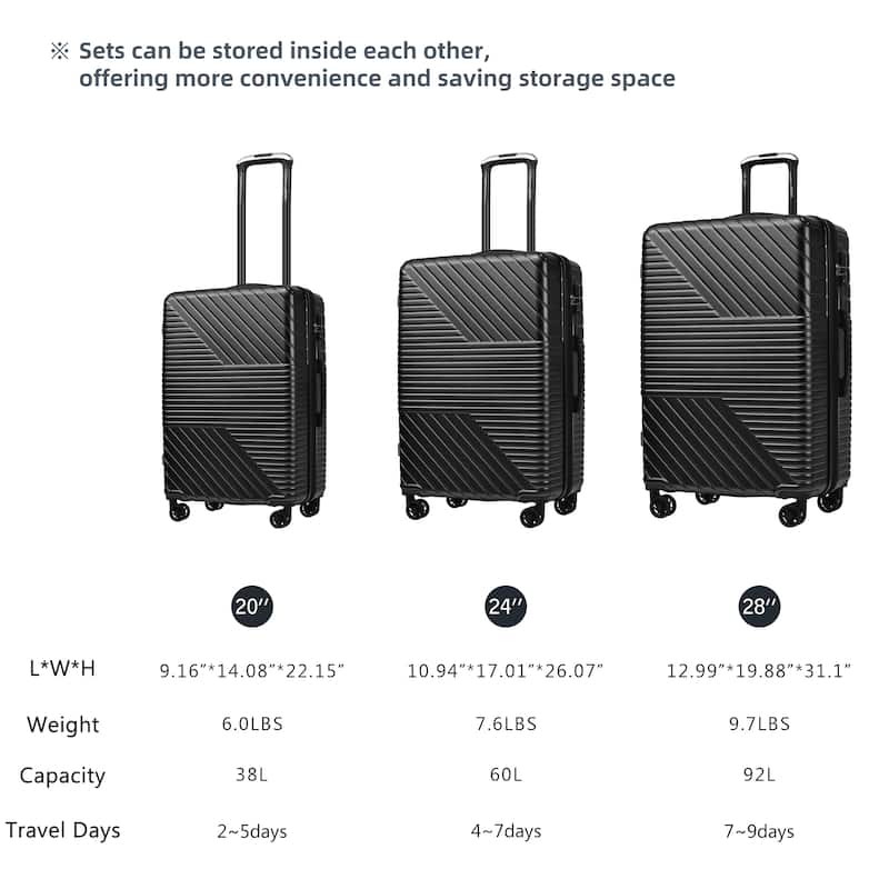 3 Piece Hardshell Luggage Spinner 8 Wheels Suitcase Sets (20"24"28")