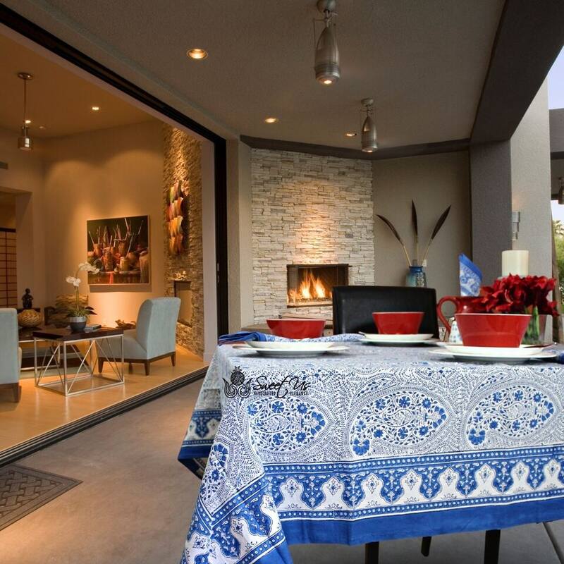 Boho Paisley Floral Block Print Cotton Tablecoth Collection