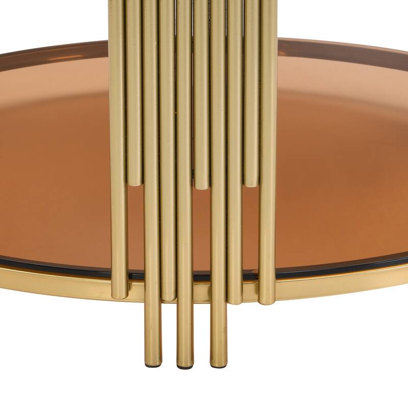 31.5" Glass Coffee Table with Asymmetrical Metal Base