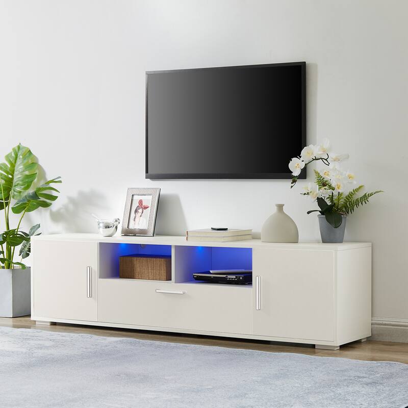 Modern Stylish TV Stand with 3 Storage Cabinets, LED Light Belt and 2 Shelf for Living Rooms and Gaming Rooms