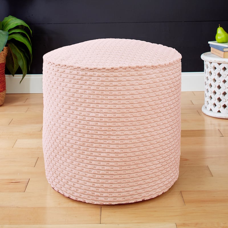 Sorra Home Indoor Soft Chunky Corduroy Small Round Pouf - Becklee Blush