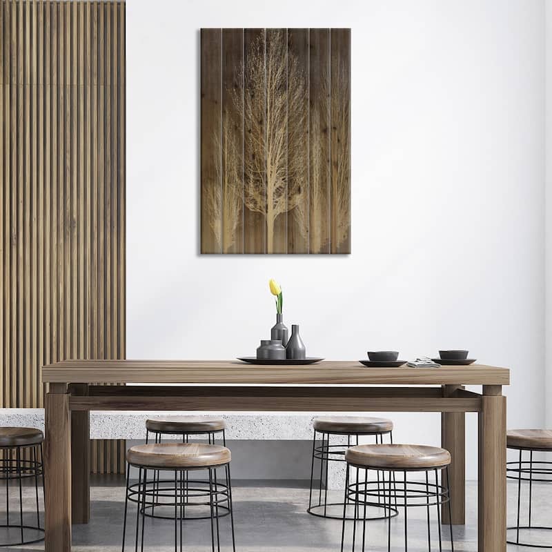 Trees On Brown Panel II Print On Wood by Kate Bennett - Multi-Color