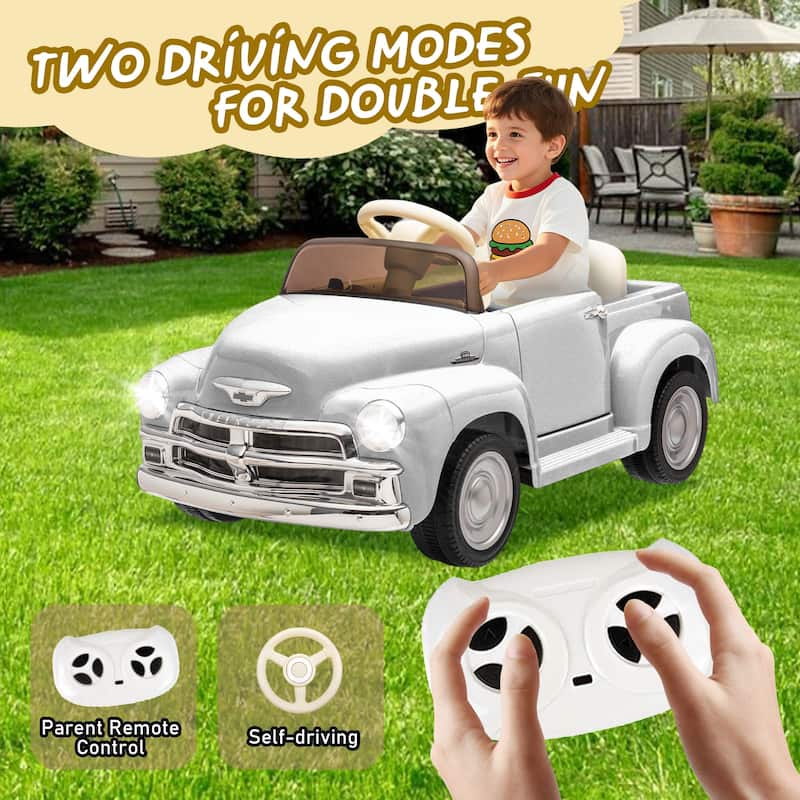 12V Licensed Chevrolet 3100 Pickup Kids Electric Ride-On Car with Remote Control, Ages 3+ - White