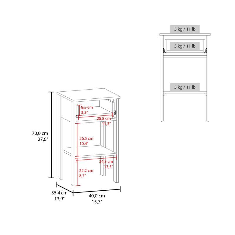 White Modern Nightstand with Drawer and Open Shelf, Space-Saving Design