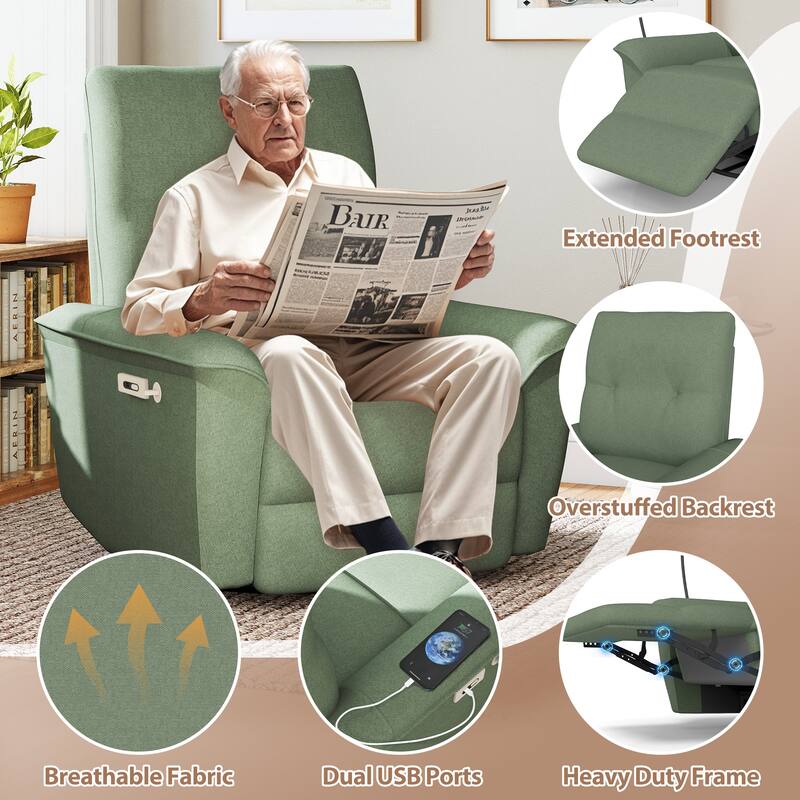 270°Power Swivel Rocker Recliner Chair w/Phone Holder, Electric Glider Reclining Sofa with USB Ports, Power Swivel Glider