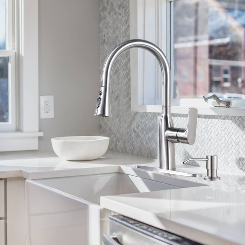 WOWOW Pull-Down Sprayer Kitchen Faucet with Soap Dispenser