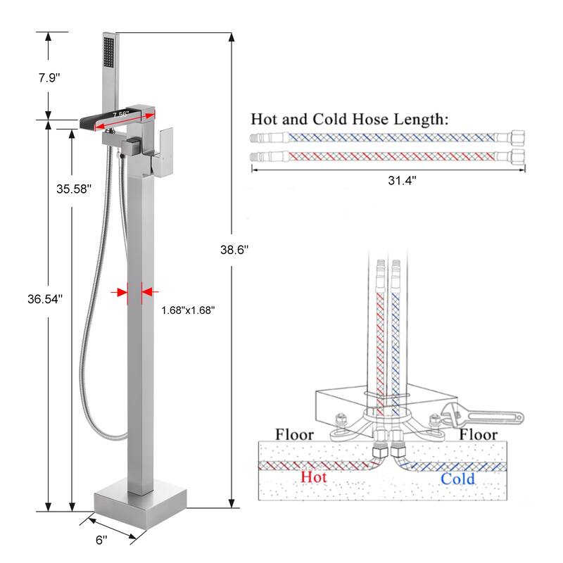 WOWOW Single Handle Freestanding Bathtub Faucet with Handheld Shower