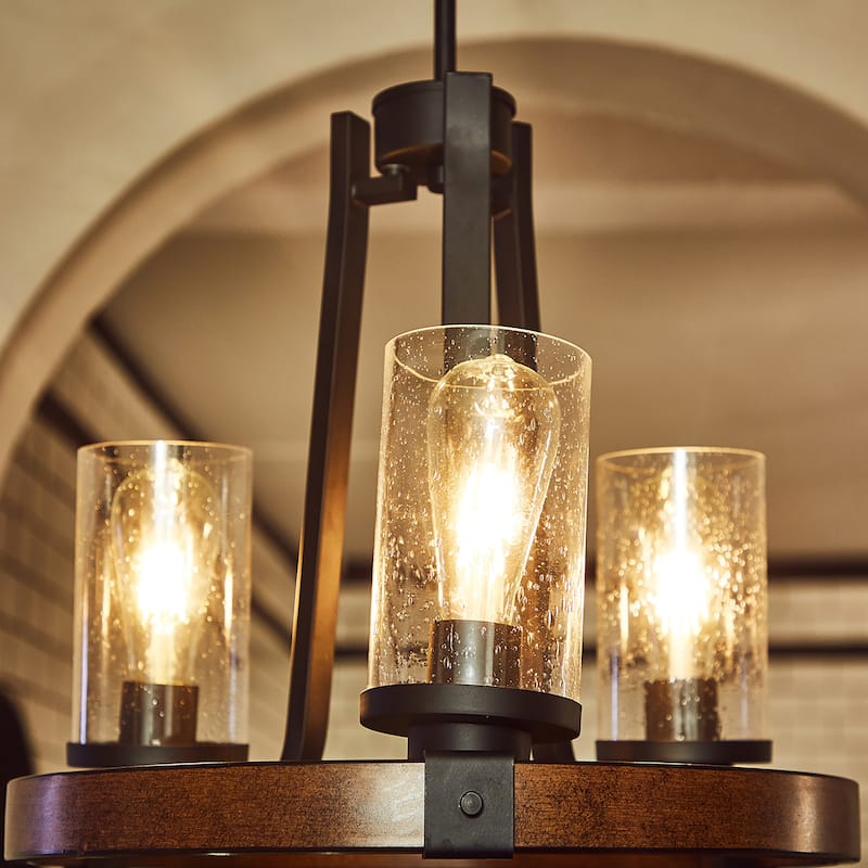 3 Light Shaded Wagon Wheel Chandelier - 18.95"x29"