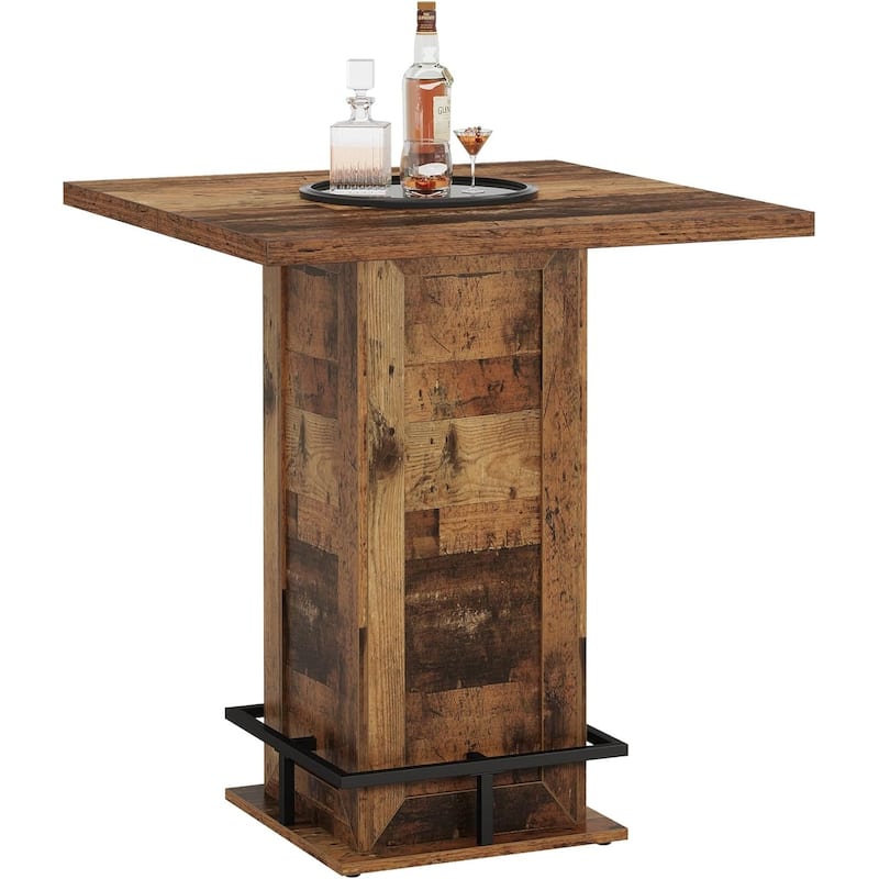 39.4 Inch High Industrial Bar Bistro Pub Cocktail Table with Footrest - 31.10" W x 31.10" D x 39.37" H