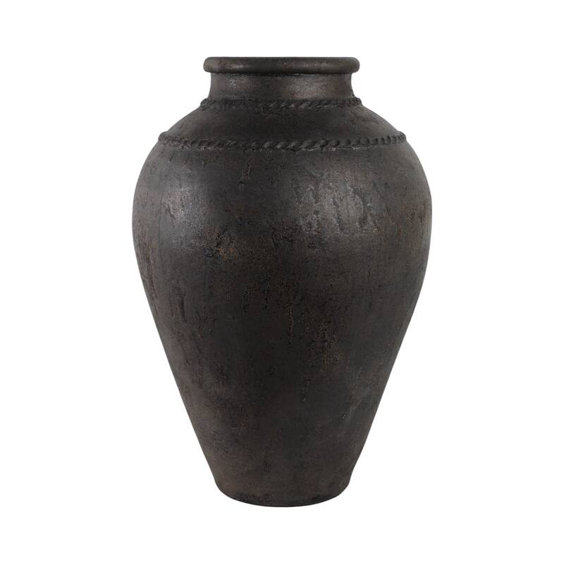 Pottery Terracotta Vase with Sculpted Rim Detail and Textured Surface