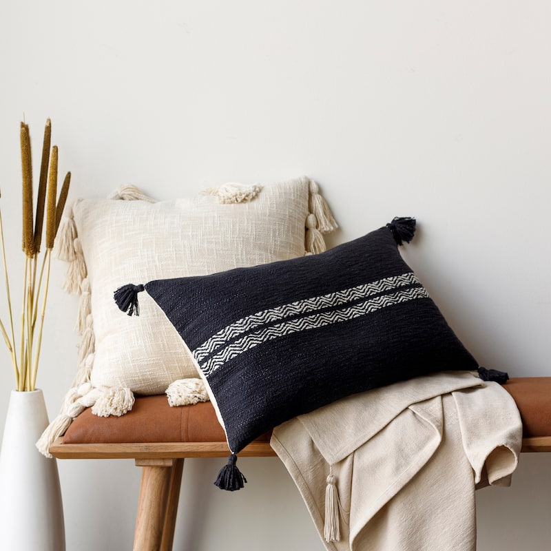 Bianca Accent Stripe Cottage Throw Pillow - 22"H x 22"W - Polyester - Black