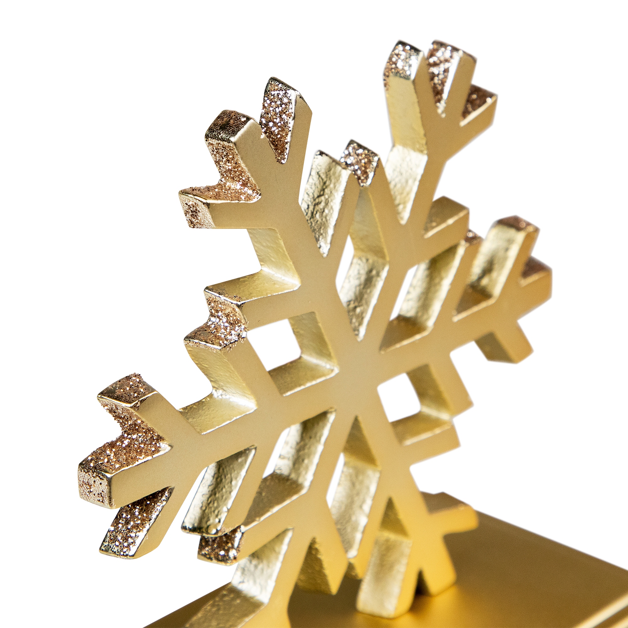 Set of 2 Gold and Silver Shiny Snowflake Christmas Stocking Holders